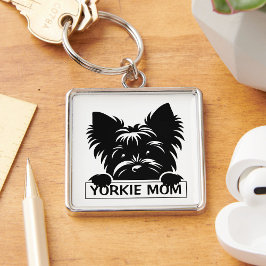 Peeking Yorkie Black Silhouette Yorkie Mom Sleutelhanger