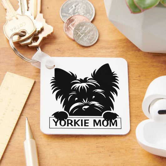 Peeking Yorkie Black Silhouette Yorkie Mom Sleutelhanger