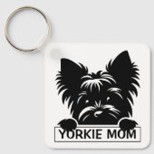 Peeking Yorkie Black Silhouette Yorkie Mom Sleutelhanger (Voorkant)