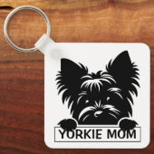 Peeking Yorkie Black Silhouette Yorkie Mom Sleutelhanger (Voorkant)