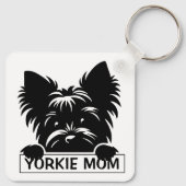 Peeking Yorkie Black Silhouette Yorkie Mom Sleutelhanger (Achterkant)
