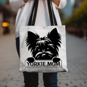 Peeking Yorkie Black Silhouette Yorkie Mom Tote Bag