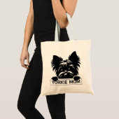 Peeking Yorkie Black Silhouette Yorkie Mom Tote Bag (Voorkant (product))