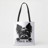 Peeking Yorkie Black Silhouette Yorkie Mom Tote Bag (Voorkant)