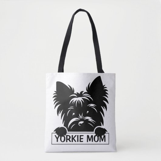 Peeking Yorkie Black Silhouette Yorkie Mom Tote Bag (Voorkant)
