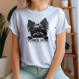 Peeking Yorkie Black Silhouette Yorkie Mom Tri-Blend Shirt