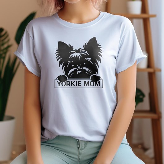 Peeking Yorkie Black Silhouette Yorkie Mom  Tri-Blend Shirt