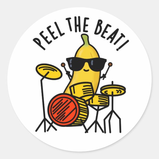 Peel de Beat Grappige Banaan Drummer Pun Ronde Sticker (Voorkant)