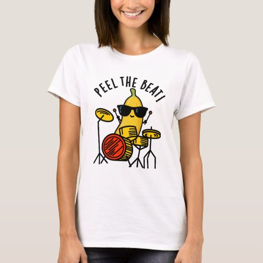 Peel de Beat Grappige Banaan Drummer Pun T-shirt (Voorkant)