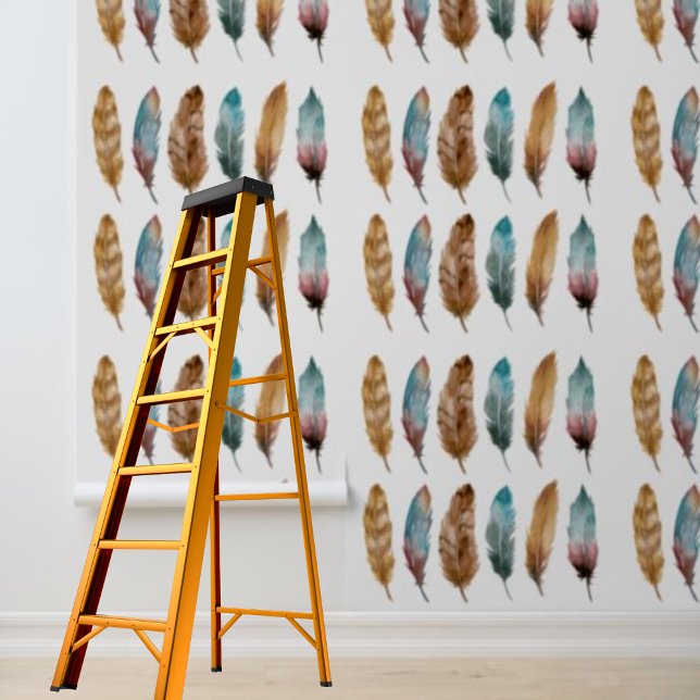 Peel en stick behang blauwe bruine veren (Peel and stick wallpaper blue brown feathers wallpaper
)