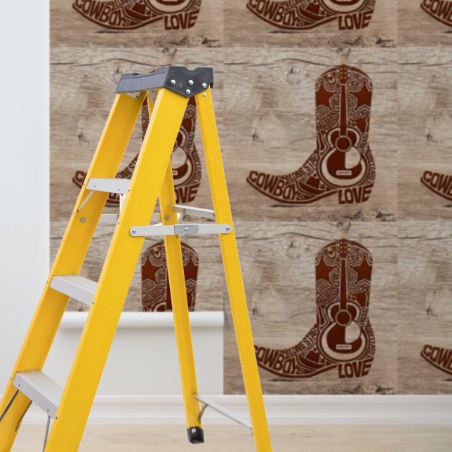 Peel en Stick bruin cowboylaars western houten bor Behang (Peel and Stick brown cowboy boot western wood sign Wallpaper)