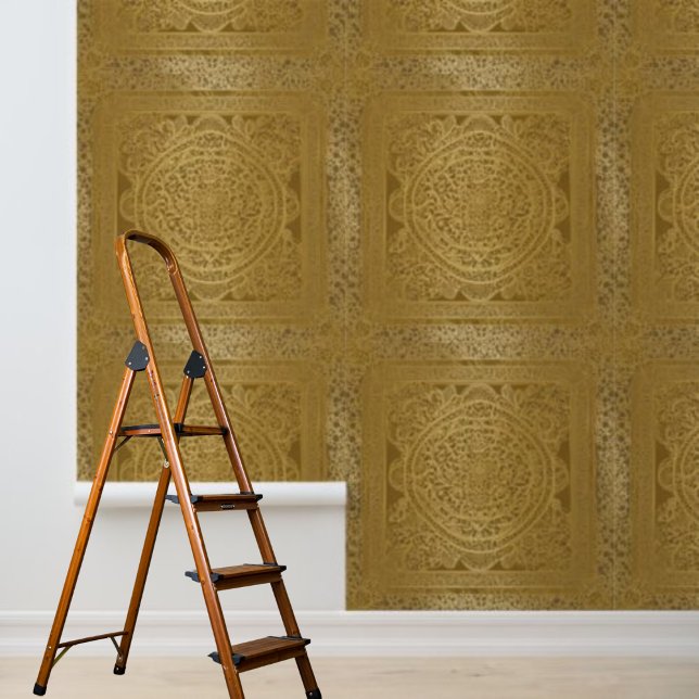 Peel en stick Indisch geïnspireerd design goud Behang (Peel and stick wallpaper Indian influenced gold Wallpaper)
