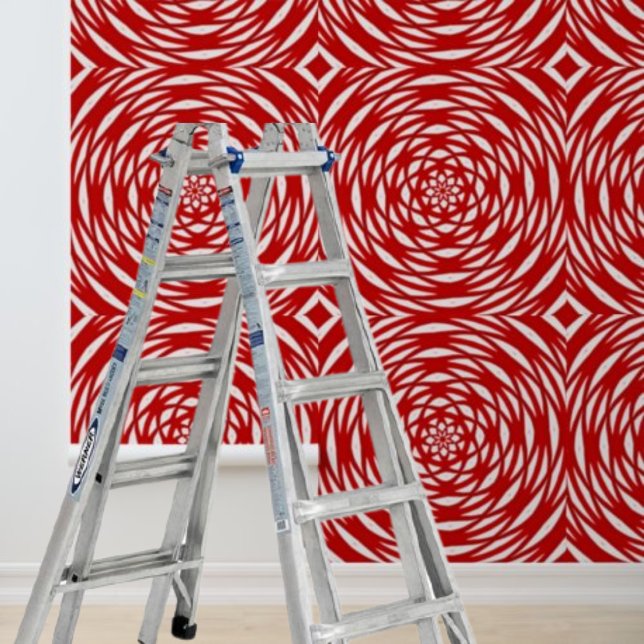 Peel en Stick Rood Wit Geometrische spiraal cirkel Behang (Peel and Stick Red White Geometric Spiral Circles Wallpaper)