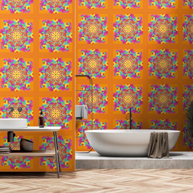 Peel en Stick Wallpaper 32 - Naranja Behang (Badkamer)