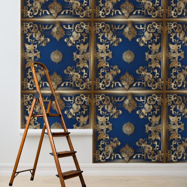 Peel en Stick Wallpaper Blue Gold Behang (Peel and Stick Wallpaper Blue Gold Wallpaper)