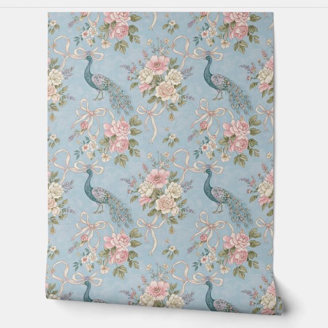 Peel en Stick Wallpaper –  Pauw in Blauw Behang (Afrollen)