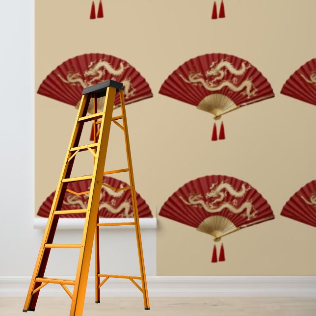 Peel en stick wallpaper rode Chinese draak fans Behang (Peel and stick wallpaper red Chinese dragon fans Wallpaper)