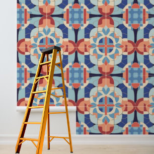 Peel Stick Blauw Sinaasappel Geometrische Tegels P Behang