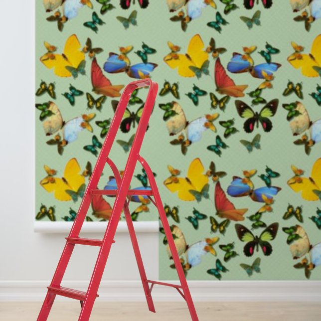 Peel Stick Kleurrijke Vlinders Groen Patroon Behang (Peel Stick Colorful Butterflies Green Pattern Wallpaper)