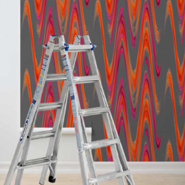 Peel stick modern grijs sinaasappel zig-zag patroo behang (Peel stick modern gray orange zigzag pattern wallpaper)