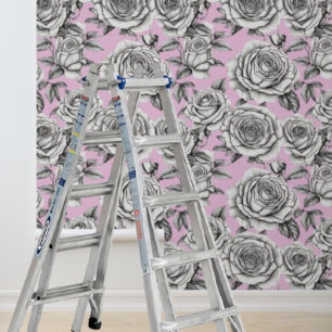 Peel Stick Rozen op Roze Achtergrond Geometrisch Behang
