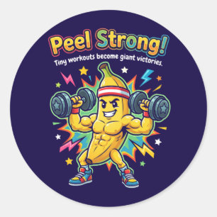 Peel Strong! – Bananengym Motivatie Ronde Sticker