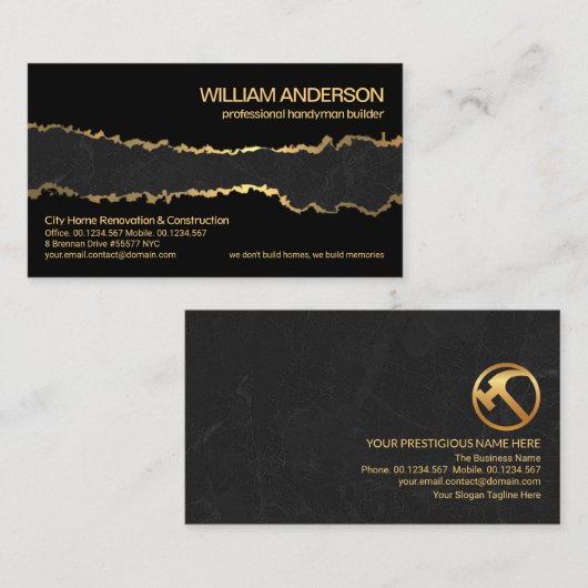 Peeling Gold Wallpaper Black Marble Grunge Builder Visitekaartje (Voorkant / Achterkant)