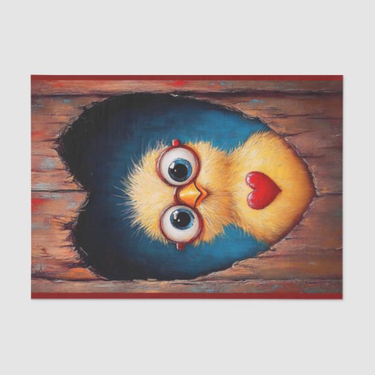 Peeping Chick in bril en rood hart BY1 Decoupage Tissuepapier (Voorkant)