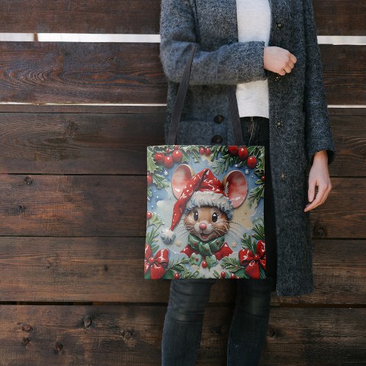 Peeping Christmas Mouse Tote Bag