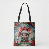 Peeping Christmas Mouse Tote Bag (Voorkant)