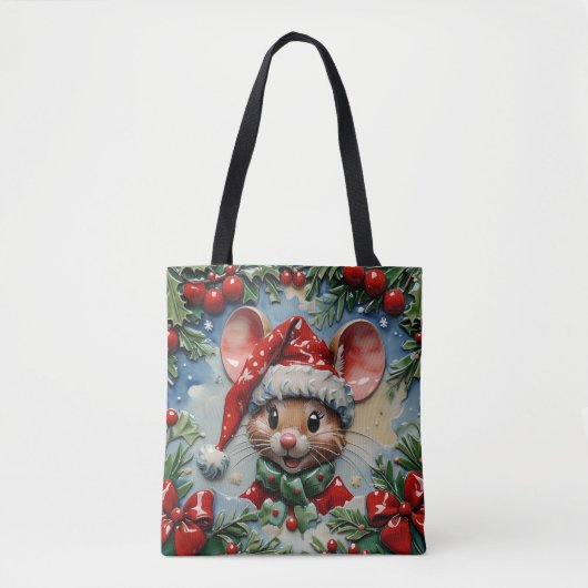 Peeping Christmas Mouse Tote Bag (Voorkant)