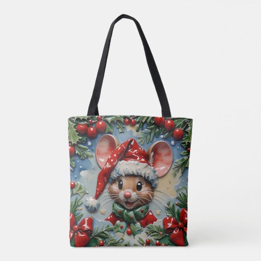 Peeping Christmas Mouse Tote Bag (Achterkant)