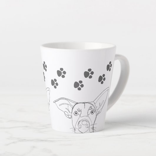 Peeping Dog Face en Paw Prints Latte Mok (Rechterhoek)