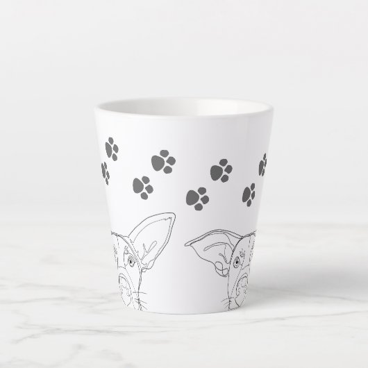 Peeping Dog Face en Paw Prints Latte Mok (Voorkant)