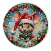 Peeping Mouse Kerstmis Keramische Knop (Voorkant)