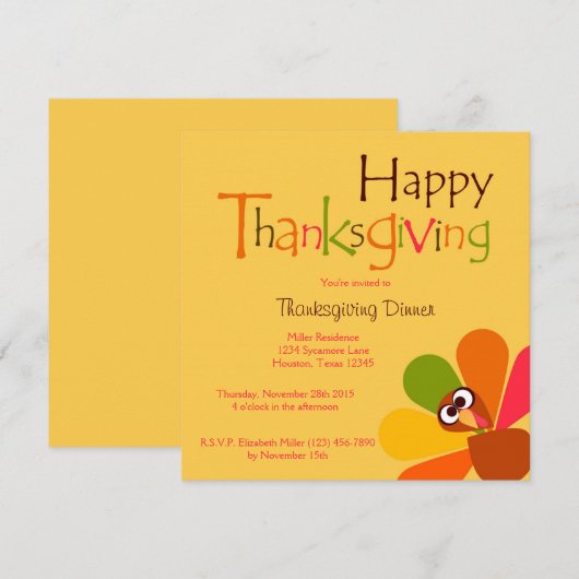 Peeping Turkey Thanksgiving Diner Uitnodiging (Voorkant / Achterkant)