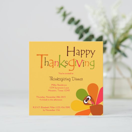 Peeping Turkey Thanksgiving Diner Uitnodiging (Staand voorkant)