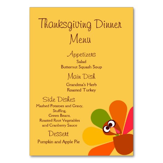 Peeping Turkije Thanksgiving Menu Plaatsen Kaarten (Achterkant)