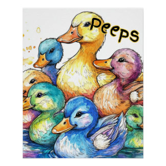 Peeps-Ducks Waterverf Poster voor kinderen