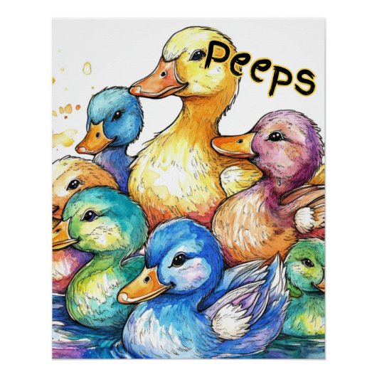Peeps-Ducks Waterverf Poster voor kinderen (Voorkant)