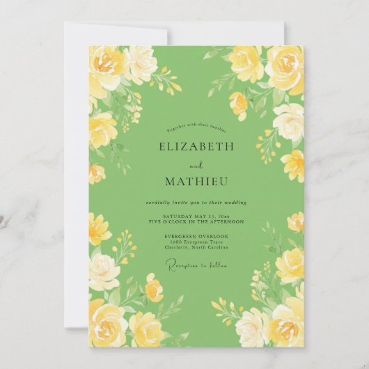 Peer Citroen Ranunculus Eucalyptus Bruiloft Kaart (Voorkant)