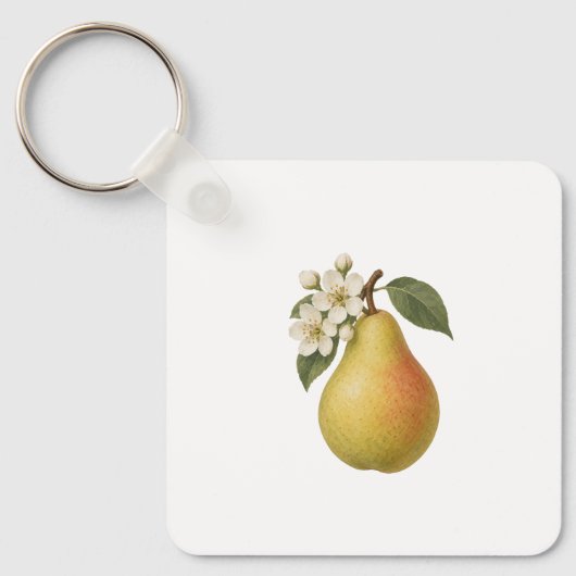 Peer en Witte Bloesems Sleutelhanger (Voorkant)