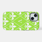 Peer Fleur de Lis met monogram iPhone 15 Case (Achterkant horizontaal)