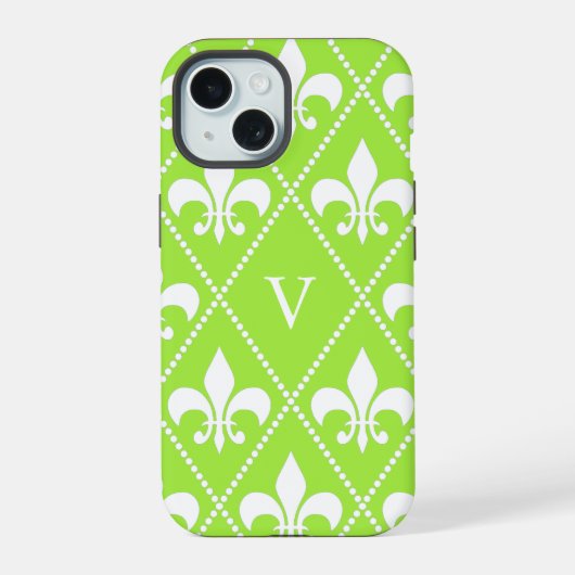 Peer Fleur de Lis met monogram iPhone 15 Case (Achterkant)