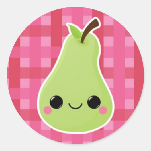 Peer op roze rooster ronde sticker (Voorkant)
