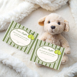 Peer salie groene retro baby shower luier tombola informatiekaartje