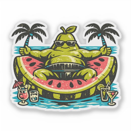 Peer Sumo Zwembadring — Vintage Zomerontspanning Sticker (Voorkant)