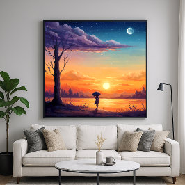 Peering into the Horizon - Illustratiestijl Kunst Poster