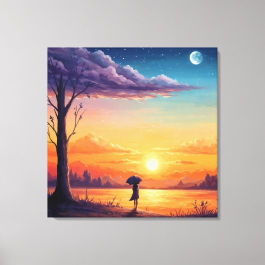 Peering into the Horizon - Illustration Style Art Canvas Afdruk (Voorkant)