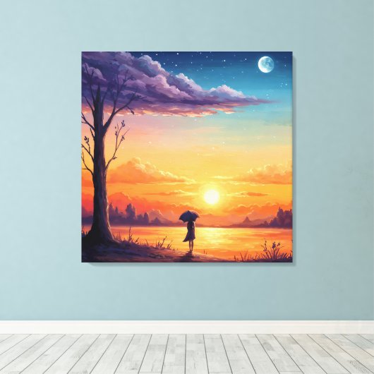 Peering into the Horizon - Illustration Style Art Canvas Afdruk (Insitu (Houten vloer))